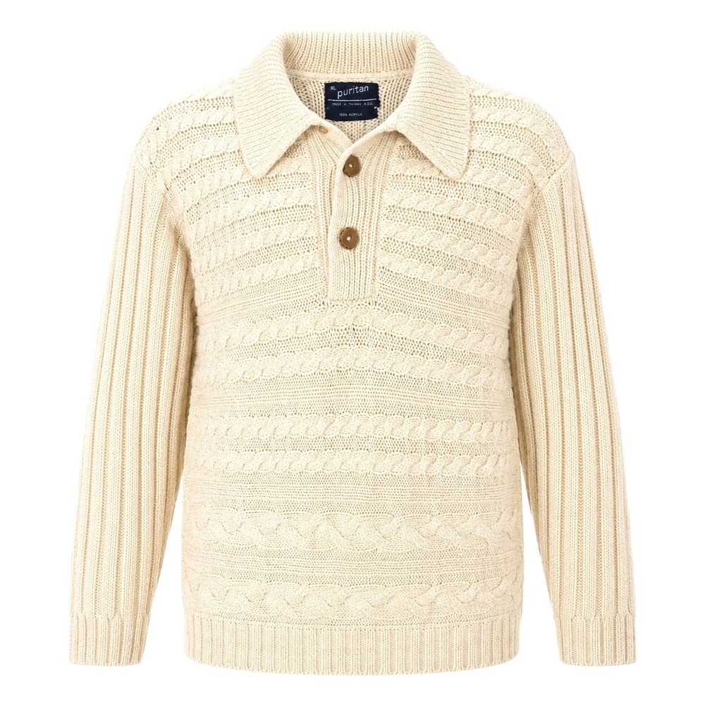 Vintage‎ Puritan Sweater Womens XL Ivory Fisherman Cable Knit Nordic Collared